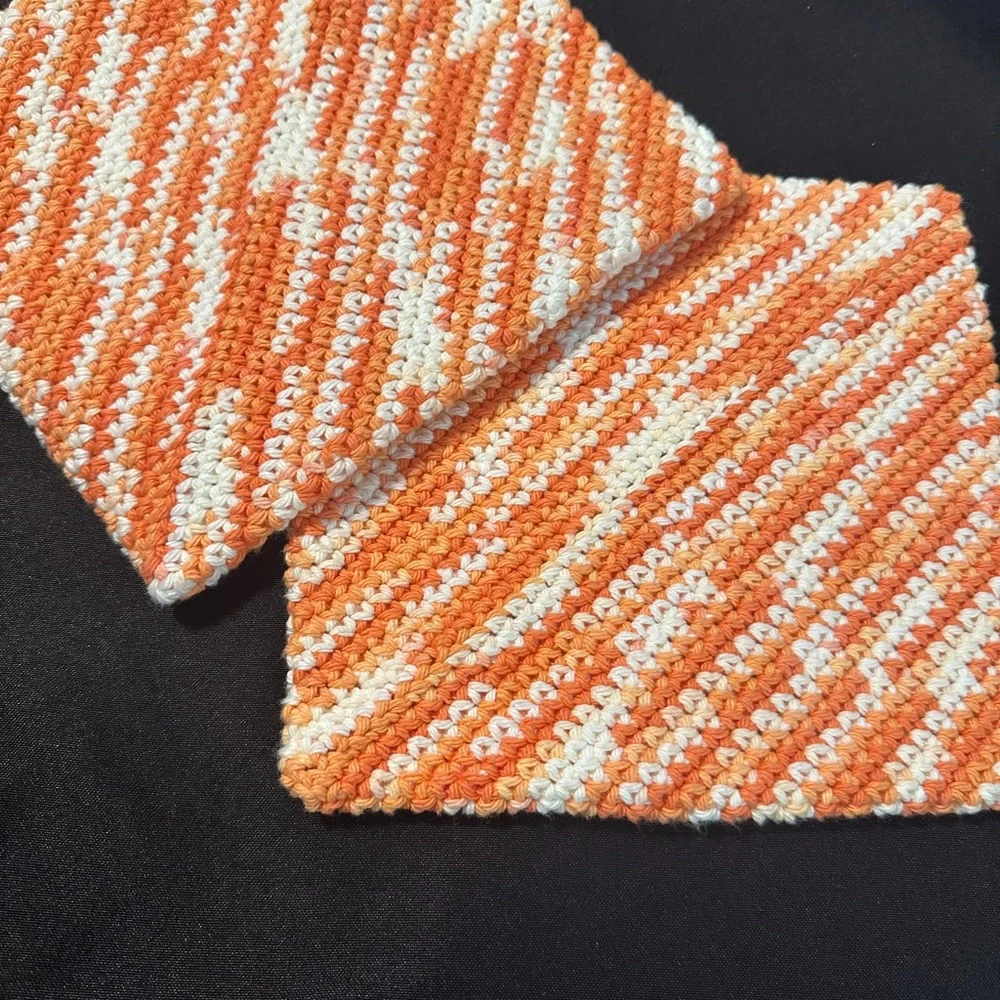 Handmade Knit Cotton Potholder Trivet‎ Set – Orange Variegated Eco-Friendly